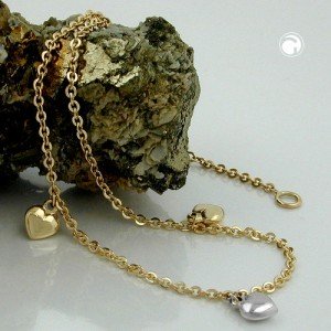 Fußkette Ankerkette mit 3 Herzen bicolor 375 Gold 25cm