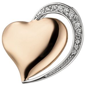 Anhänger Herz 925er Sterling Silber bicolor vergoldet 13 Zirkonia