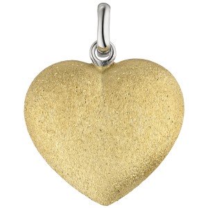 Anhänger Herz 925er Sterling Silber bicolor vergoldet eismatt