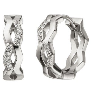 Creolen 925er Sterling Silber 20 Zirkonia Ohrringe