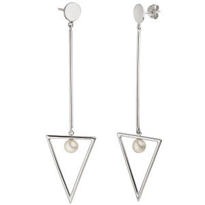 Ohrhänger Dreieck 925er Sterling Silber 2 Süßwasser Perlen Ohrringe Ohrstecker