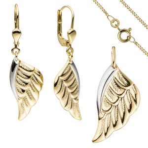 Schmuck-Set Flügel Engelsflügel 333 Gelbgold bicolor mit Kette 42cm