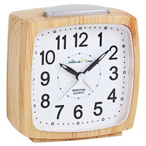 Wecker Quarz analog Holz-Optik hell