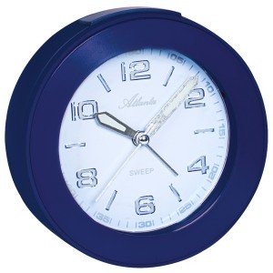 Wecker Quarz analog blau leise ohne Ticken mit Licht Snooze