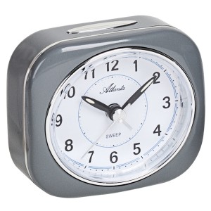 Wecker Quarz analog grau leise ohne Ticken mit Licht Snooze