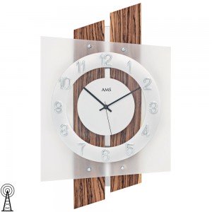 AMS 5531 Wanduhr Funk Funkwanduhr analog Holz-Optik mit Aluminium