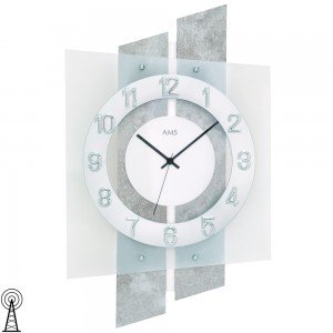 AMS 5532 Wanduhr Funk Funkwanduhr analog silbern mit Glas