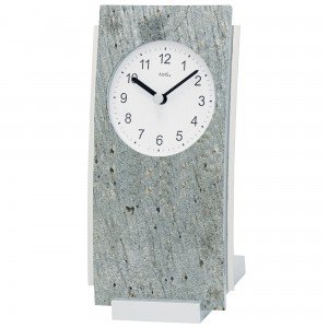 AMS 1154 Tischuhr Quarz silbern analog Stein-Auflage mit Aluminium