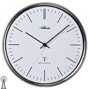 Wanduhr Funk Funkwanduhr analog silbern mit Glas