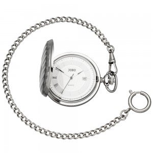 Taschenuhr Quarz Analog verchromt Datum Sprung-Deckel