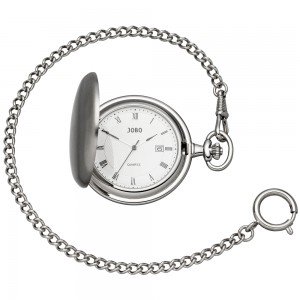 Taschenuhr Quarz Analog verchromt Datum Sprung-Deckel