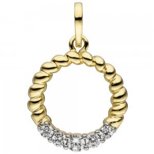 Anhänger rund 333 Gelbgold bicolor 5 Zirkonia Goldanhänger