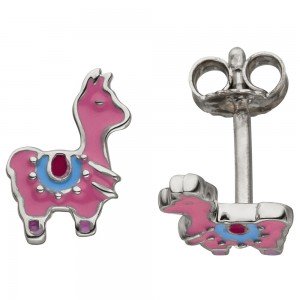 Kinder Ohrstecker Lama pink 925 Sterlingsilber Ohrringe Kinderohrringe