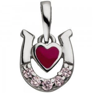 Kinder Anhänger Hufeisen Herz 925 Sterlingsilber 5 Zirkonia