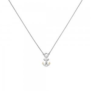 Collier Anker 925 Silber bicolor vergoldet 5 Zirkonia 45cm