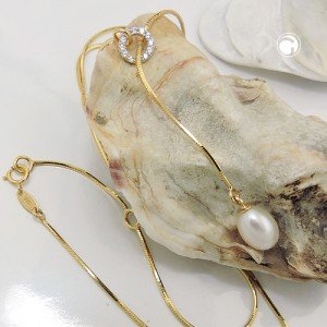 Collier Halskette SchlangenCollier Halskette Y-Collier Halskette Collier Zuchtperle Zirkonia 375 Gelbgold 45cm