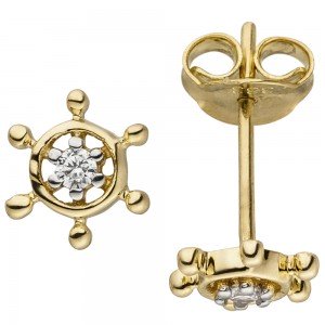 Ohrstecker Steuerrad 333 Gelbgold bicolor 2 Zirkonia Ohrringe