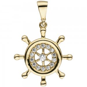 Anhänger Steuer Steuerrad 333 Gelbgold 15 Zirkonia Goldanhänger