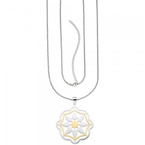 Collier Kette mit Anhänger Blume aus Edelstahl bicolor 80cm