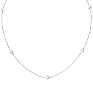 Collier Halskette Stern 375 Gelbgold Weißgold bicolor diamantiert 43cm