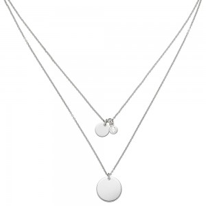 Collier 2-reihige Kette mit Anhänger 925 Sterlingsilber 1 Zirkonia 44cm