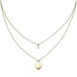 Collier Herz 925 Sterlingsilber vergoldet 1 Zirkonia 44cm