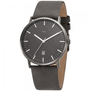 Herren Armbanduhr Quarz Analog Titan Lederband grau