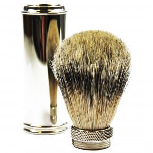 Golddachs Reise-Rasierpinsel mit Dachs-Zupfhaar Metallgriff verchromt