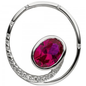Anhänger Rund 925 Sterlingsilber Zirkonia rot und weiß