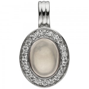 Anhänger Einhänger Oval 925 Sterlingsilber 1 Rosenquarz 22 Zirkonia
