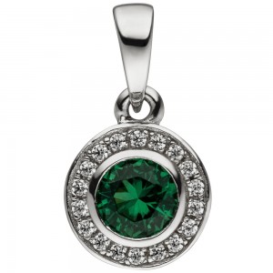 Anhänger Rund 925 Sterlingsilber Zirkonia grün und weiß