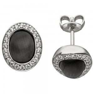 Ohrstecker oval 925 Sterlingsilber 2 Mondstein-Imitationen 44 Zirkonia Ohrringe