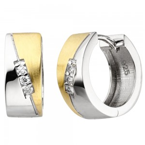 Creolen 925 Sterlingsilber bicolor vergoldet 6 Zirkonia Ohrringe