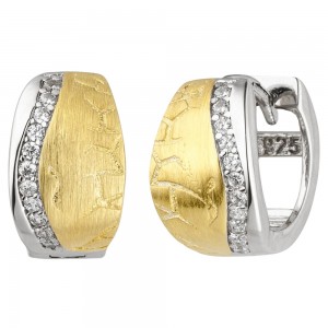 Creolen 925 Sterlingsilber bicolor vergoldet 22 Zirkonia Ohrringe