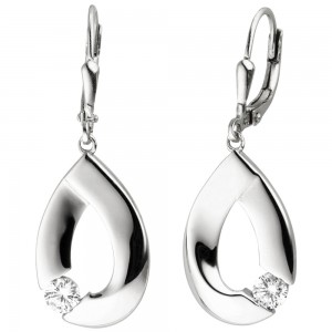 Ohrhänger Tropfen 925 Sterlingsilber 2 Zirkonia Ohrringe Boutons Silberohrringe