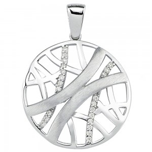 Anhänger rund 925 Sterlingsilber teil matt 22 Zirkonia