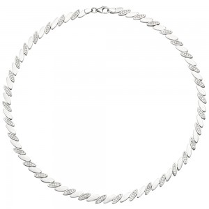 Collier Halskette 925 Silber matt 144 Zirkonia 45cm Kette Silberkette