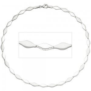 Collier Halskette 925 Silber teil matt 154 Zirkonia 45cm Kette Silberkette