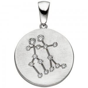 Anhänger Sternzeichen Zwilling 925 Sterlingsilber matt 15 Zirkonia Silberan