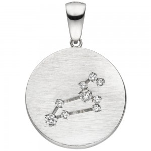 Anhänger Sternzeichen Löwe 925 Sterlingsilber matt 9 Zirkonia Silberanhänge