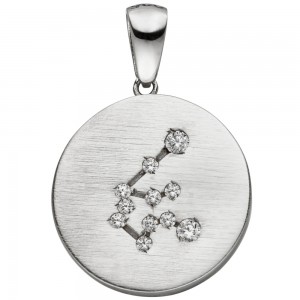 Anhänger Sternzeichen Wassermann 925 Sterlingsilber matt 11 Zirkonia Silber