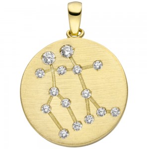 Anhänger Sternzeichen Zwilling 333 Gelbgold matt 15 Zirkonia Goldanhäng