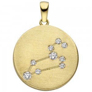 Anhänger Sternzeichen Löwe 333 Gelbgold matt 9 Zirkonia Goldanhänger