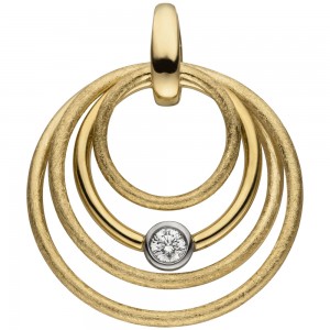 Anhänger 585 Gelbgold eismatt 1 Diamant Brillant Diamantanhänger 4.6g