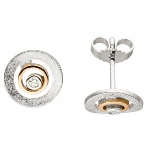 Ohrstecker 585 Rotgold bicolor eismatt 2 Diamanten Brillanten Ohrringe