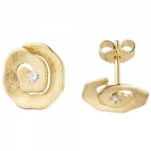 Ohrstecker 585 Gelbgold eismatt 2 Diamanten Brillanten Ohrringe