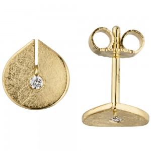 Ohrstecker 585 Gelbgold eismatt 2 Diamanten Brillanten Ohrringe