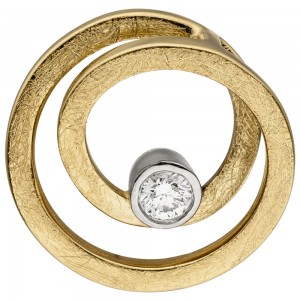 Anhänger 585 Gelbgold eismatt 1 Diamant Brillant Diamantanhänger 2.1g
