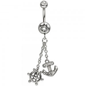 Bauchnabel Piercing Anker Steuerrad Edelstahl mit SWAROVSKI® ELEMENTS