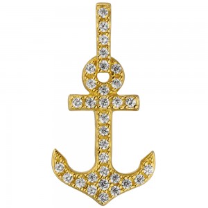 Anhänger Anker 925 Silber vergoldet 32 Zirkonia